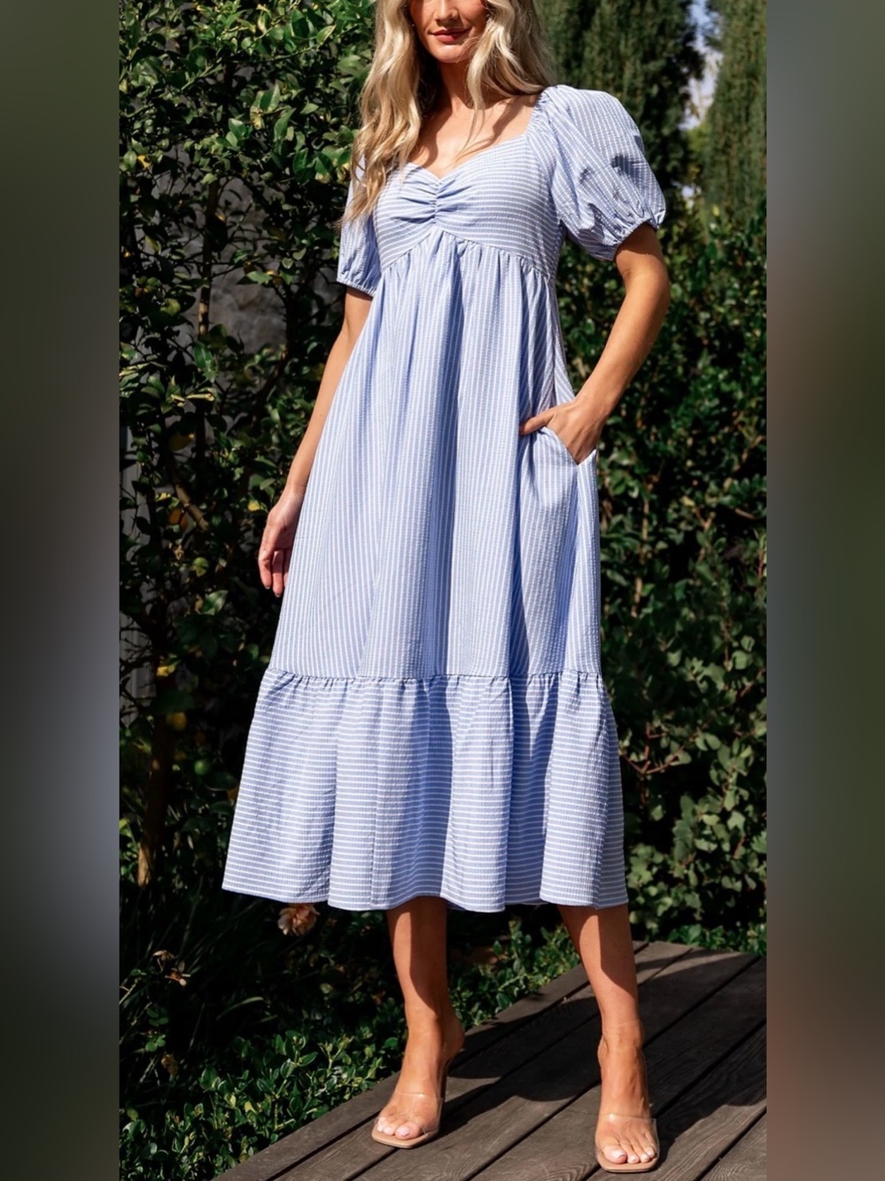 In February Poppy Midi Dress Blue Medium NWT